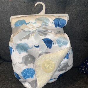 Elephant Print Sherpa Baby Blanket